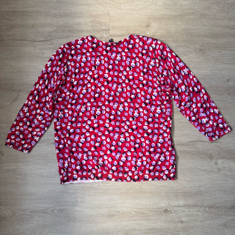 Talbots Cardigan Women L Petite Floral Button Front Career Work Layering Red - Picture 8 of 10
